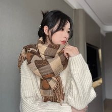 秋冬季仿羊绒女双面爱心格子围巾韩国流苏保暖大披肩百搭加厚围脖