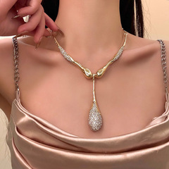 镶钻不规则水滴吊坠项链欧美时尚轻奢气质锁骨链小众高级感项饰女