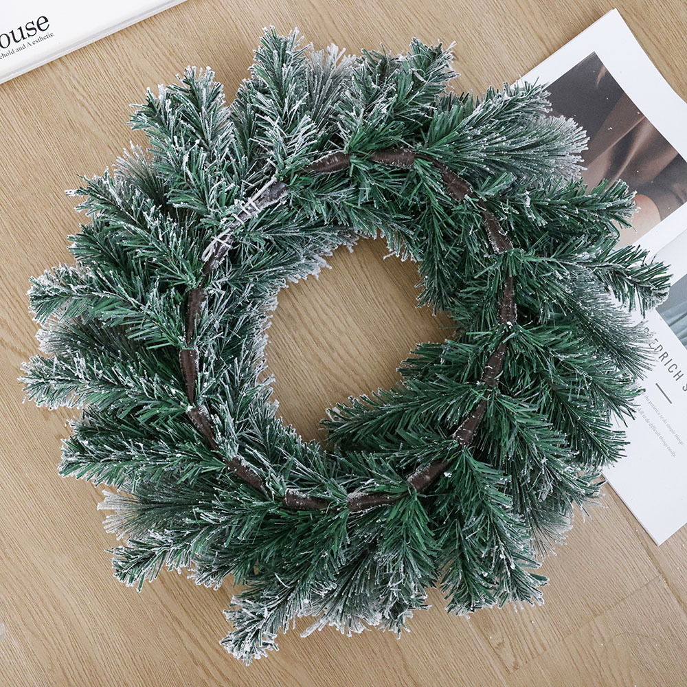 50CM flocado guirnaldas de pino decoración paisaje de nieve PVC / PE imitación puerta de árbol de Navidad colgar guirnaldas árbol de Navidad