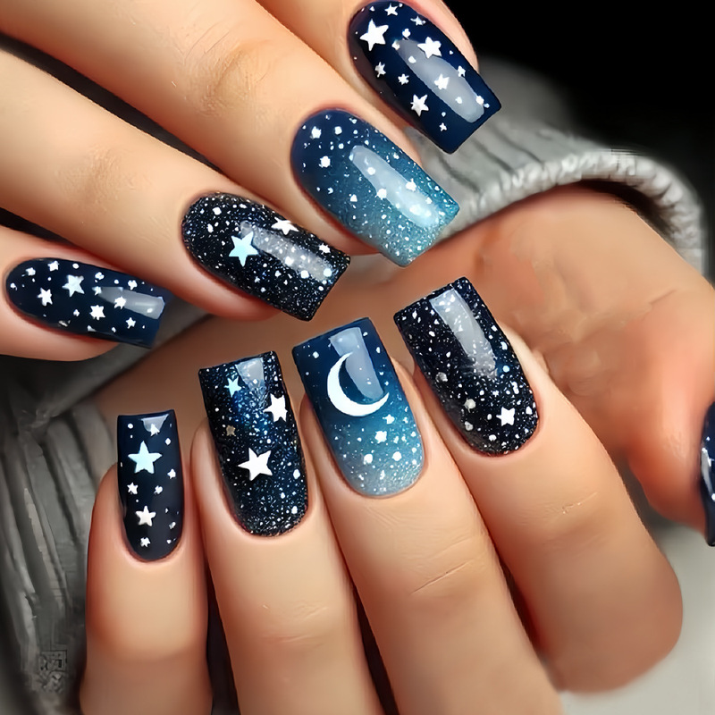 Cross-border Wearing Armor Chinese Star Moon Star Pressing Nails Elegant Bright Face False Nails press on nails Cross-border Wearing Armor Chinese Star Moon Star Pressing Nails Elegant Bright Face False Nails press on nails