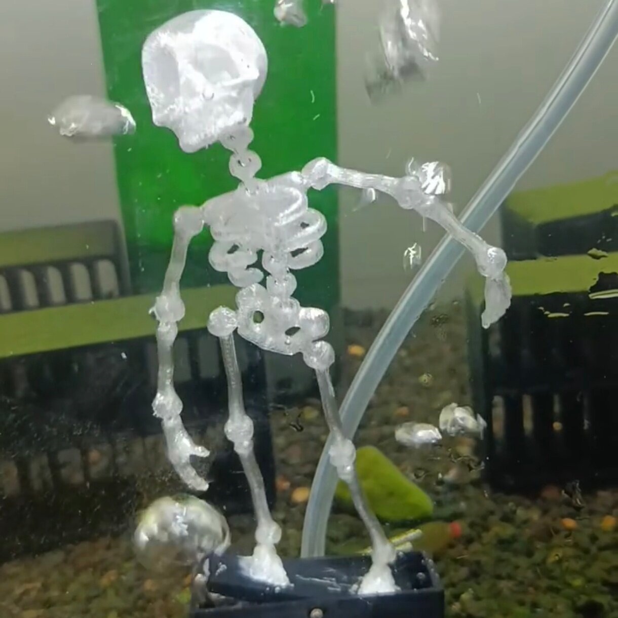 Dancing skeleton fish tank decoration action view