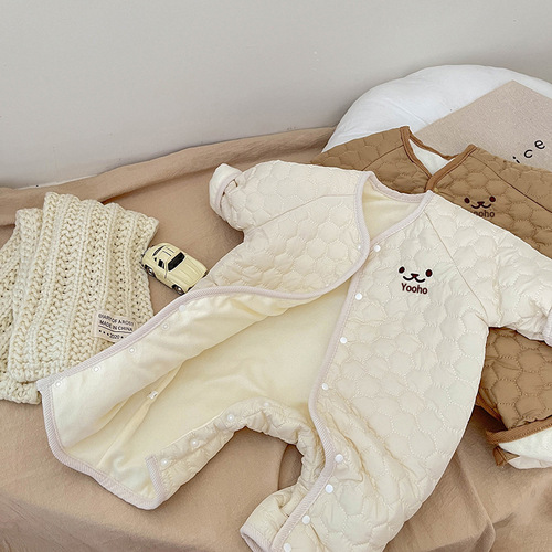 ins Korean version of baby winter jumpsuit cotton plus velvet thickened male and female baby warm rompers newborn bodysuit