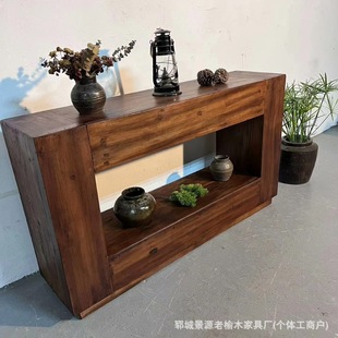Wabi-Sabi Style Entrance Old Elm Sideboard Antique Homestay Wall-Mounted Fireplace Decorative Solid Wood Side Cabinet Elm Low Cabinet