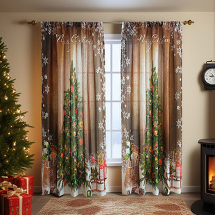 New American Christmas Curtain Christmas Theme Printed Cloth Shading Rectangular Beautify Decorative Fabric Finished Curtain