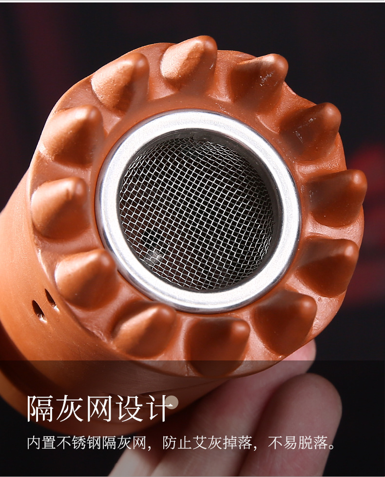 Purple Clay Moxibustion Jar Handheld Head Therapy Cup with Gua Sha Massage and Cloth Sleeve 5.5x15x2cm preparation