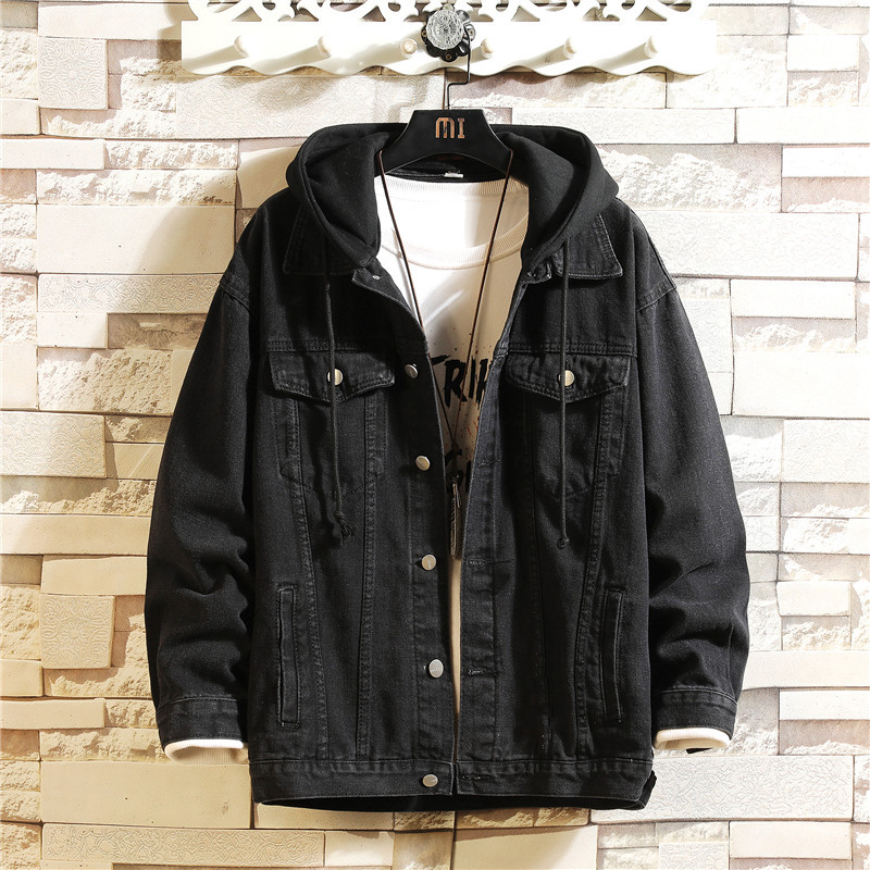 Abbigliamento maschile autunno moda lavato semplice giacca di jeans con cappuccio vestiti di jeans_voghion.com