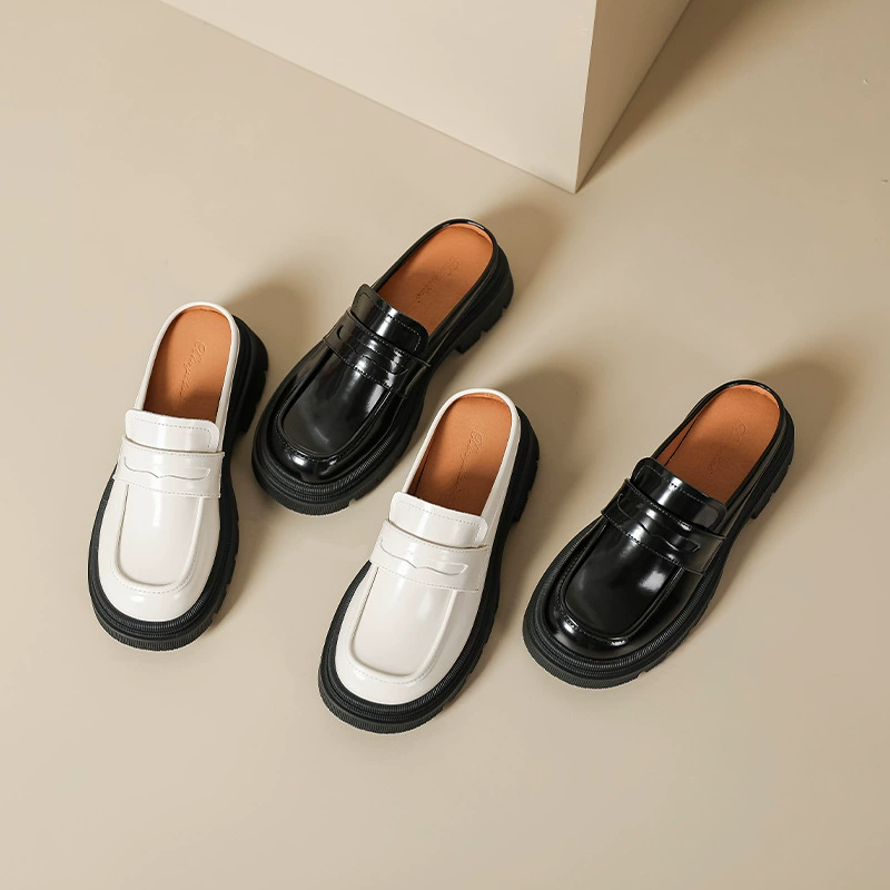 Весна и лето 2023 Взрывы Половинки на толстой подошве Маленькая кожаная обувь в британском стиле в стиле ретро Женская Повседневная Верхняя одежда Сандалии без шнуровки