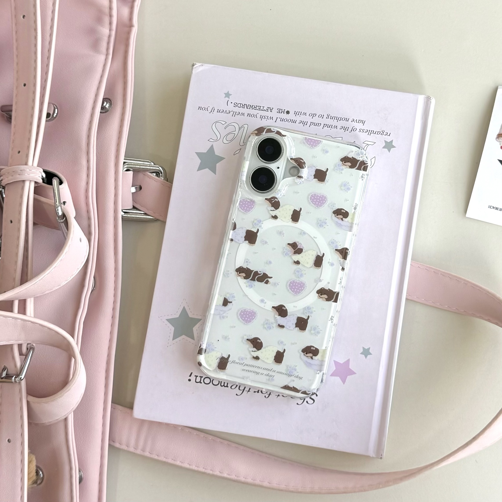 Púrpura gradiente floral lunares amor salchicha perro apple 16Pro nuevo 15PM hembra 14/13 atracción magnética 16PM