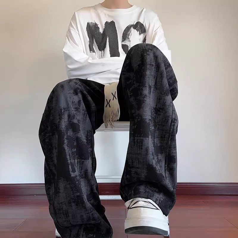2025小众扎染垂感裤子男春秋美式感百搭卫裤青少年高街痞帅运动裤|undefined
