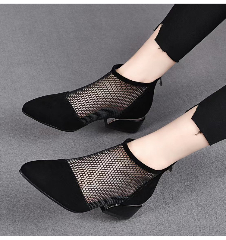 Sandal lưới da thật nữ mũi nhọn gót thấp phong cách La Mã — Da Bò Lớp đầu trên chi tiết 13