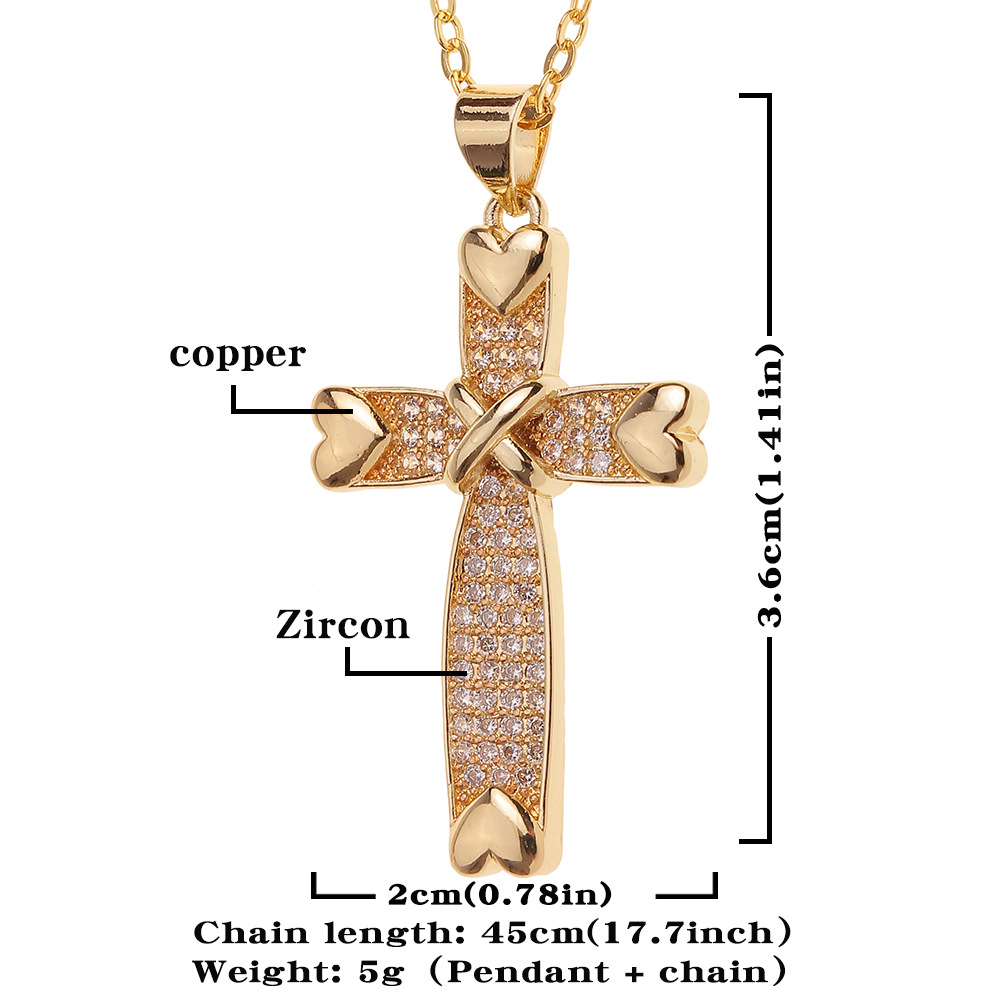 Nouveau Pendentif Croix En Forme De Coeur En Cuivre Micro-incrusté Collier De Chandail Chaîne En Gros display picture 1