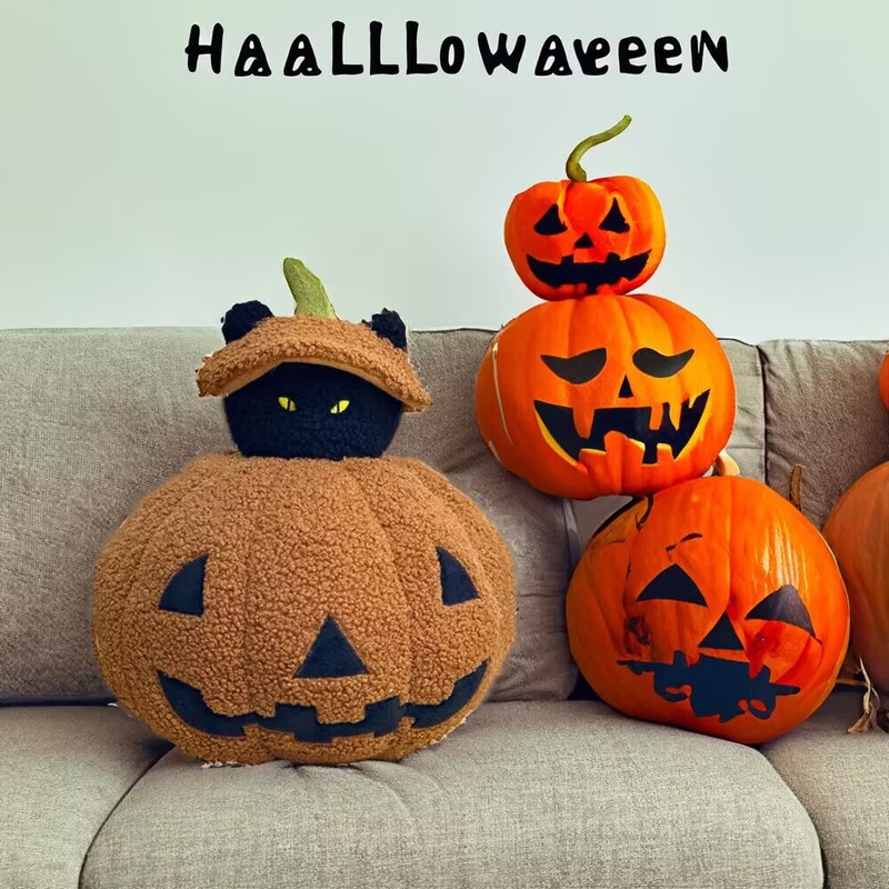 跨境新款Peek a Boo Cat PillowHalloween万圣节幽灵毛绒玩具公仔|undefined