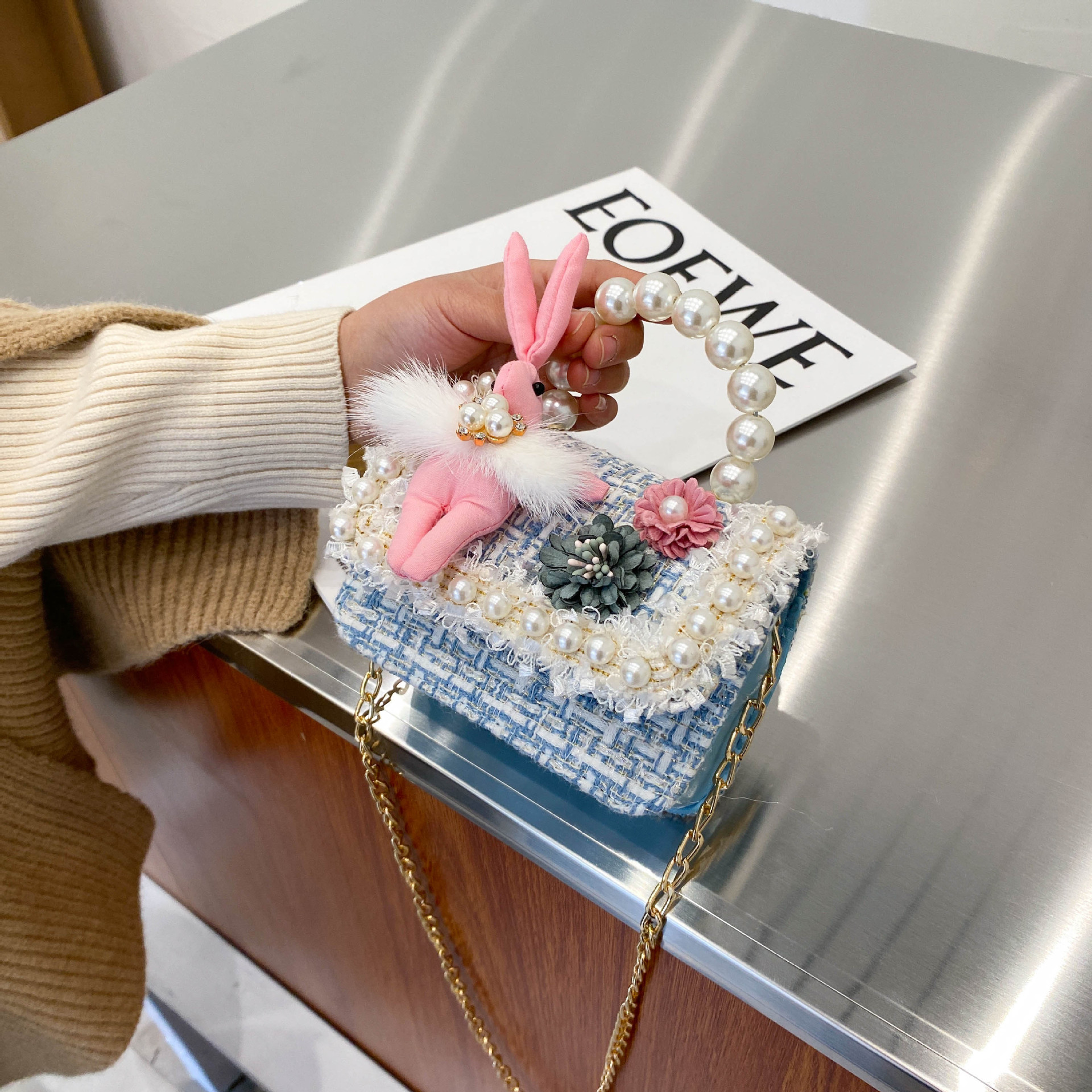 Bolso de perla para niños nuevo estilo coreano lindo estilo occidental bolsa de mensajero para niñas princesa mini cambio bolsa de accesorios