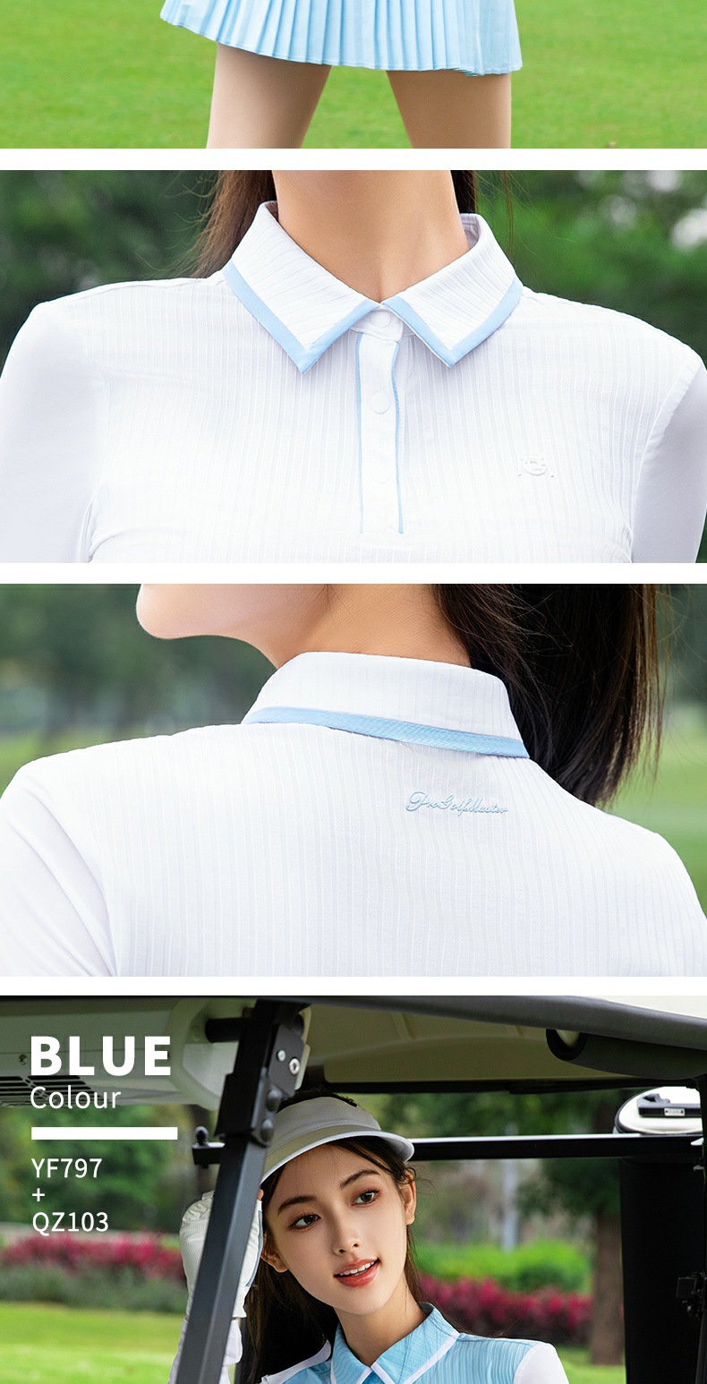 Áo polo nữ dài tay lụa băng mát mặc golf mùa xuân hè — YF797-áo đen, YF797-áo trắng, Áo YF797 trắng (lụa lạnh siêu mỏng), YF797-Áo đen (lụa lạnh siêu mỏng) chi tiết 8