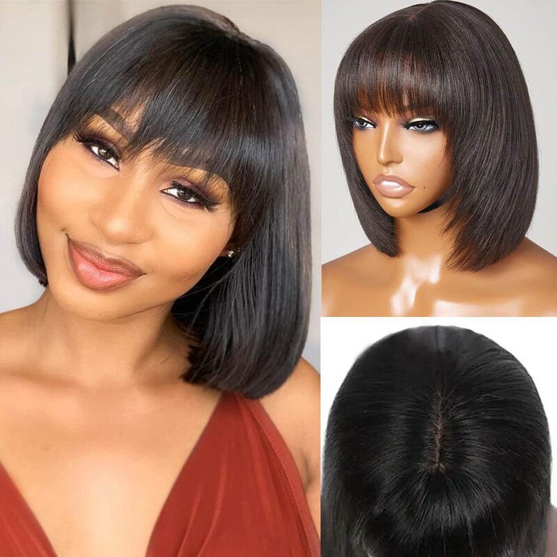 Amazon cross-border hot sale wig women's short hair fashion realistic natural black straight bangs wave head chemical fiber headgear