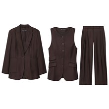 跨境外贸女装2025秋欧美西装外套+马甲+打褶裤套装女E5260295/6/7