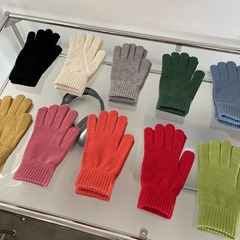 純色針織手套女冬季防風騎車保暖防寒漏指可觸屏五指分指學生騎行