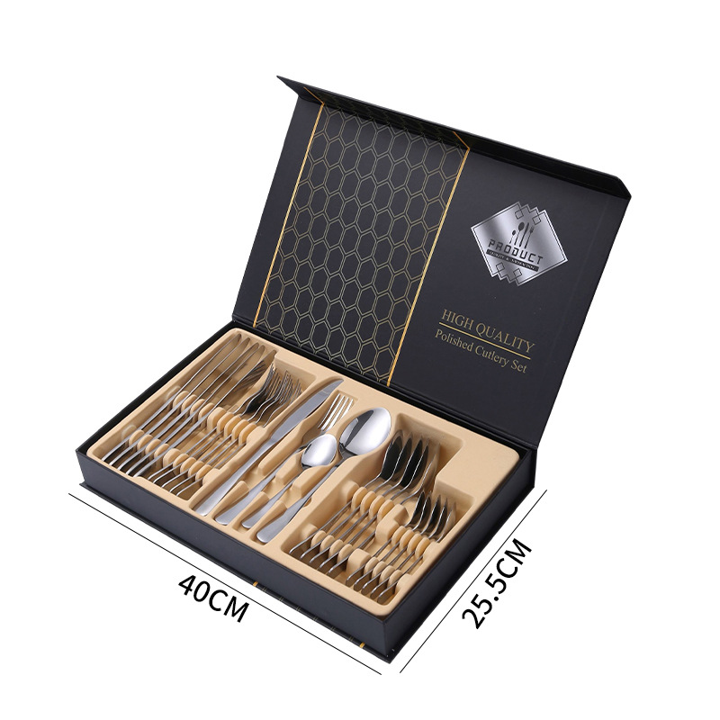 Juego de cubiertos occidentales de acero inoxidable 24 piezas con caja de regalo cuchillo tenedor cuchara