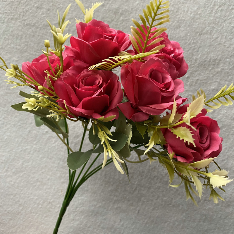 7 horquilla primavera simulación rosa flor falsa venta al por mayor interior flores secas arreglo floral decoración floral boda simulación flor