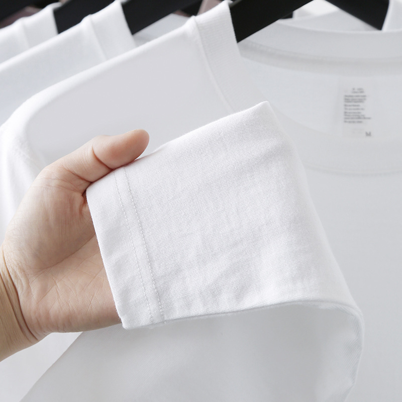 300g重ポンド純綿tシャツ男性純白のゆったりした上着の厚手の中に長袖の底のシャツの基礎の項の白いteeを掛けます。