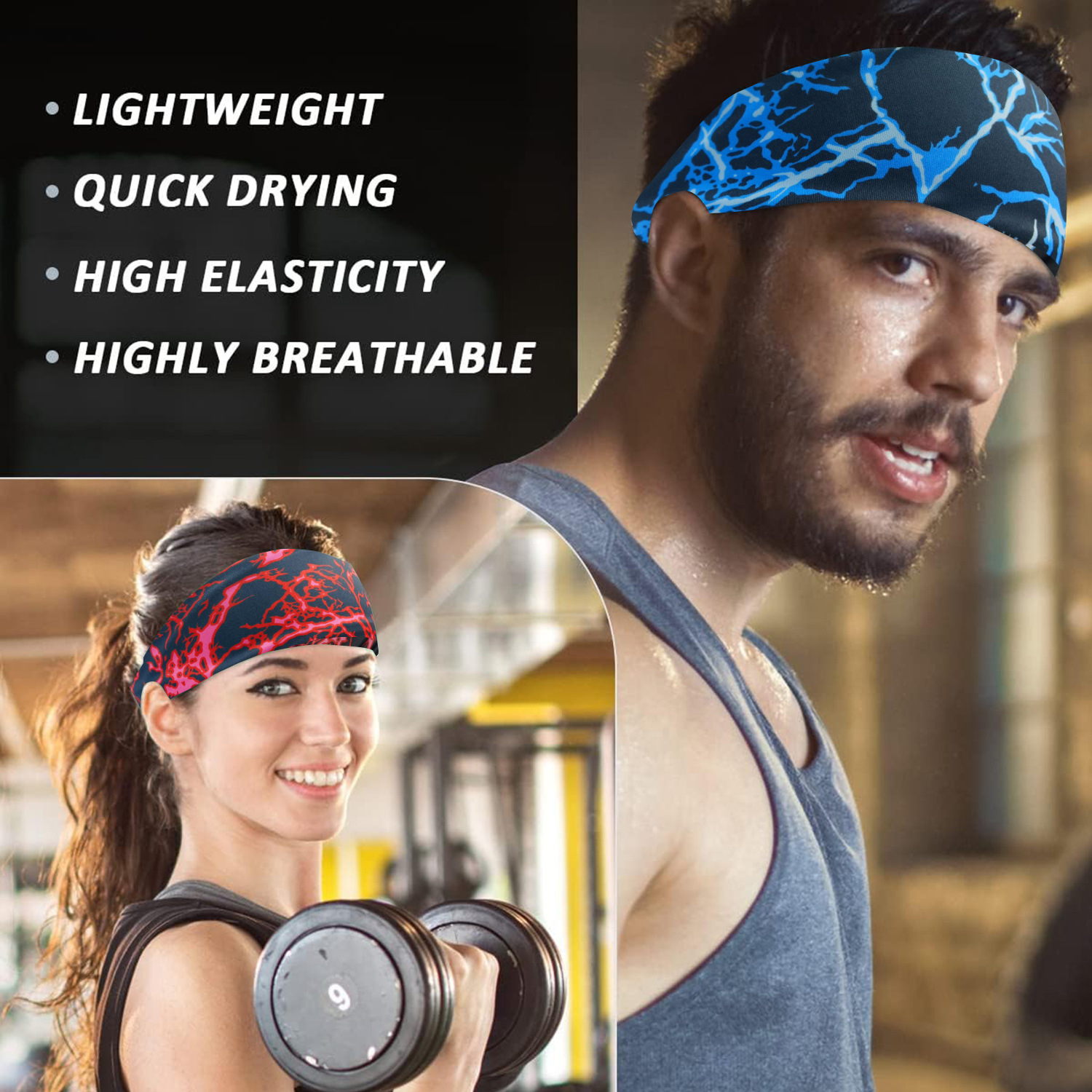 Transfronterizos de impresión de cabello deportivo para hombres mujeres fitness correr yoga antiperspirante pañuelo elástico ocio rayas de cabello cabeza