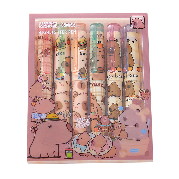 Resaltador Kapibala Resaltador de bolsillo portátil creativo para estudiantes Pluma de marcado de color oblicuo Bolígrafo de cuenta manual al por mayor