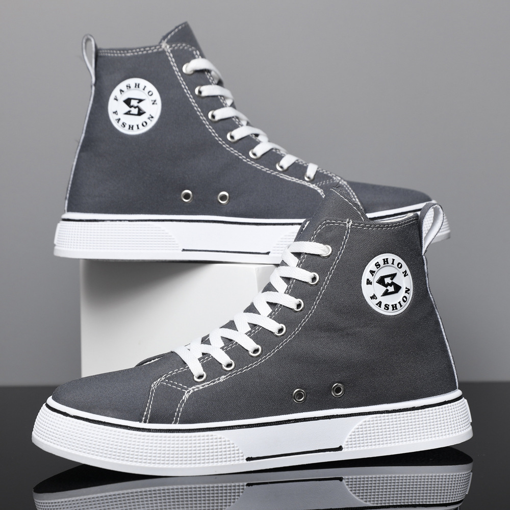 New Men's Shoes Cross-Border High-Top Lace-Up Versatile Canvas Shoes Thick-Soled Comfortable Casual Shoes Trendy Fashion Shoes Wholesale