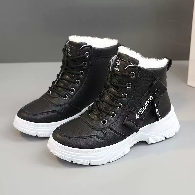 Ботинки-анкл (Martens) женские, с искусственным мехом, нескользящая зимняя модель
