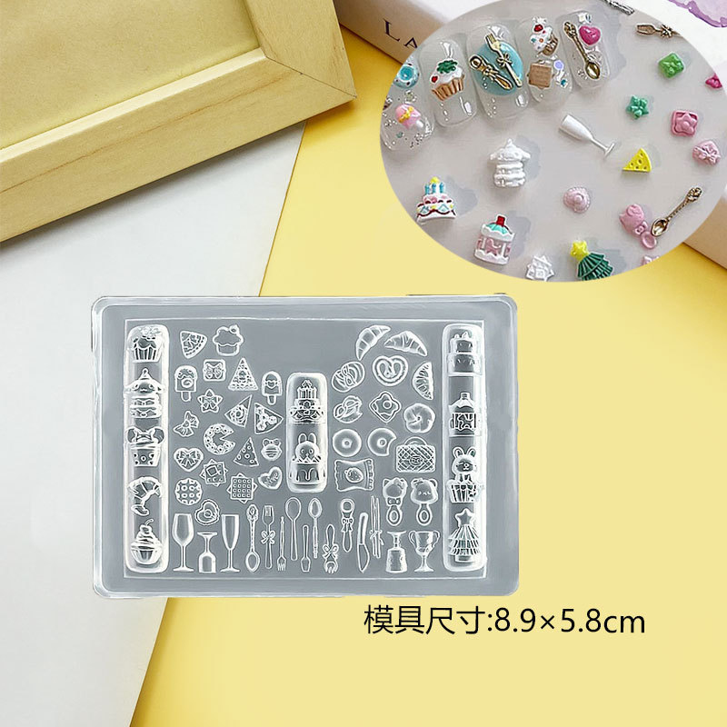 微缩可颂面包甜甜圈造型浮雕美甲装饰 高透模具diy创意雕花胶模|undefined