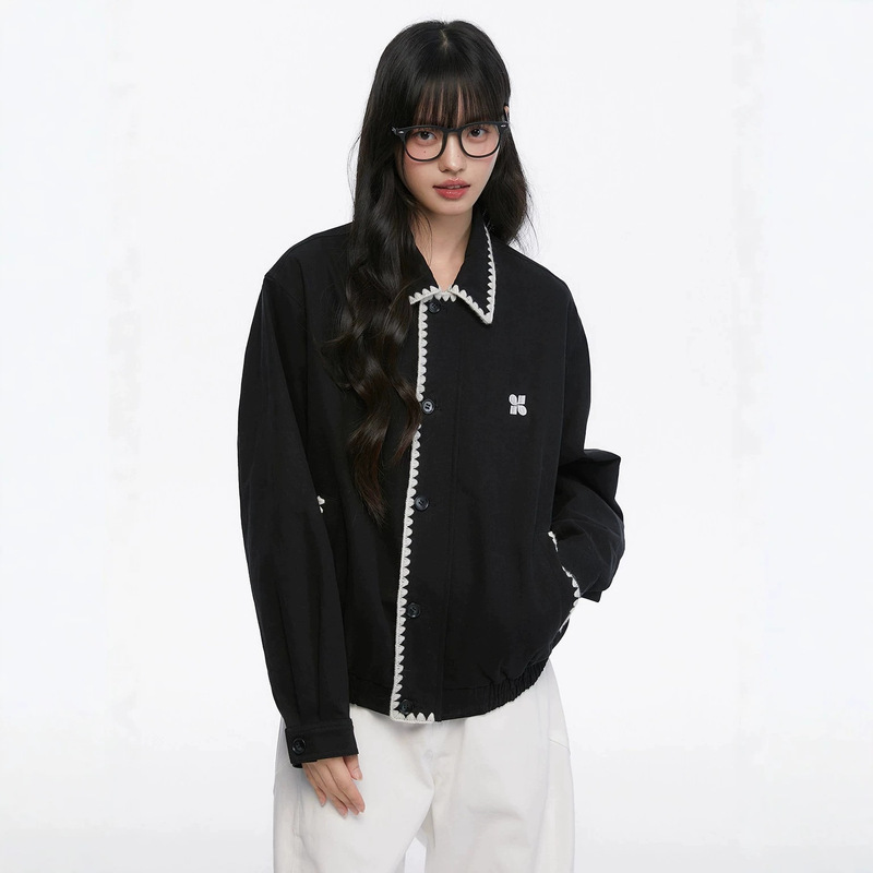 Shell Embroidery Harrington Jacket Cardigan for Women 2026 Spring and Autumn New Commuting Versatile Loose Collar Short Coat Top Shell Embroidery Harrington Jacket Cardigan for Women 2026 Spring and Autumn New Commuting Versatile Loose Collar Short Coat Top