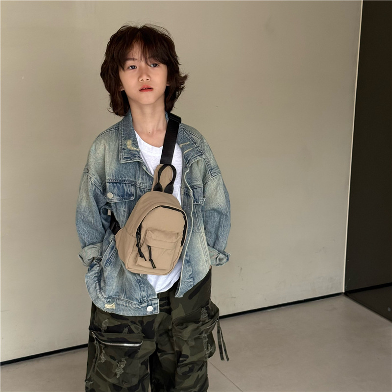 Bolsos para niños coreanos de nuevo estilo, deportes de ocio, bolsos de pecho para niños y niñas geniales, monedero de viaje para niños de color sólido simple