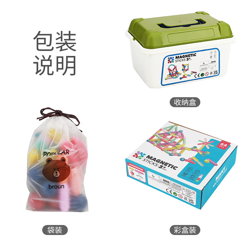 Mayorista transfronteriza varilla magnética para niños juguetes de varilla magnética para niños y niñas gran partícula bloque de construcción magnético empalmado puzzle magnético
