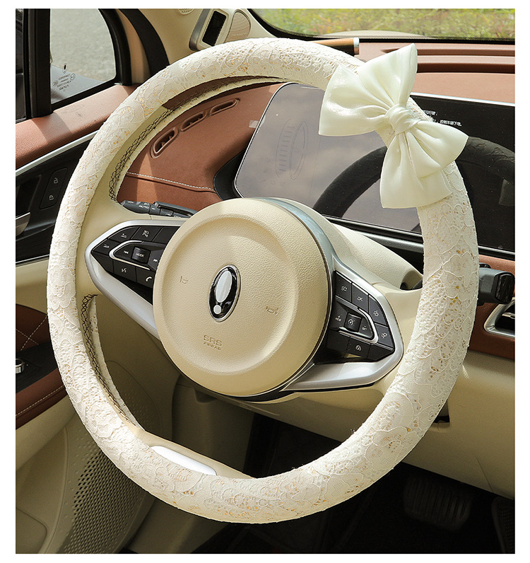 New Car Steering Wheel Cover for All Seasons and Summer, Non-Slip, Universal Fashionable Lace Female Cute Handlebar Cover, Cross-Border Supply