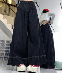 宽松复古2025年新款高腰显瘦大码秋冬黑色胖MM牛仔裤女直筒阔腿裤