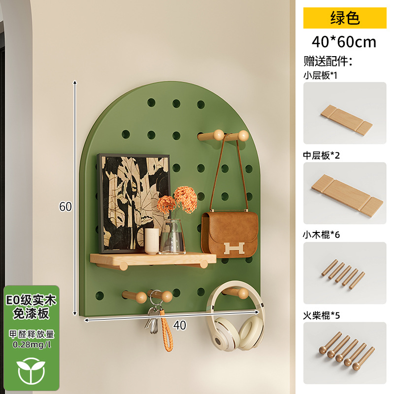 Hoyo de madera de color nuez hoyo tablero estante de madera sólida pared de modelado puerta de entrada de la casa pared detrás de la decoración estante de exhibición