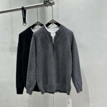 秋冬美式休闲韩版假两件圆领长袖毛衣男潮牌休闲百搭纯色打底上衣