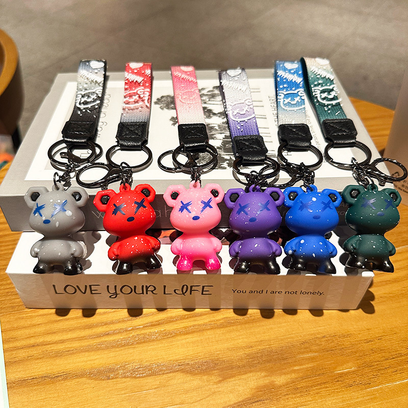 Creativo colorido graduado estrella oso llavero de goma suave moda moda bolsos llavero de automóvil personalidad colgante pequeño