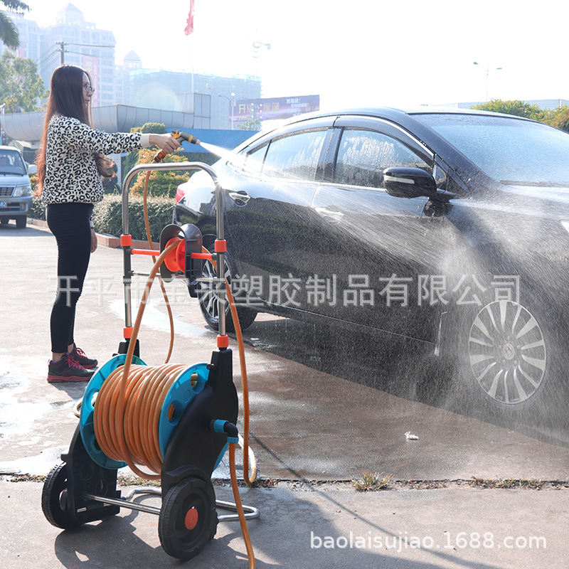洗车水管水枪50米套装 伸缩水管车架 自动绕管水车架 洗车软管