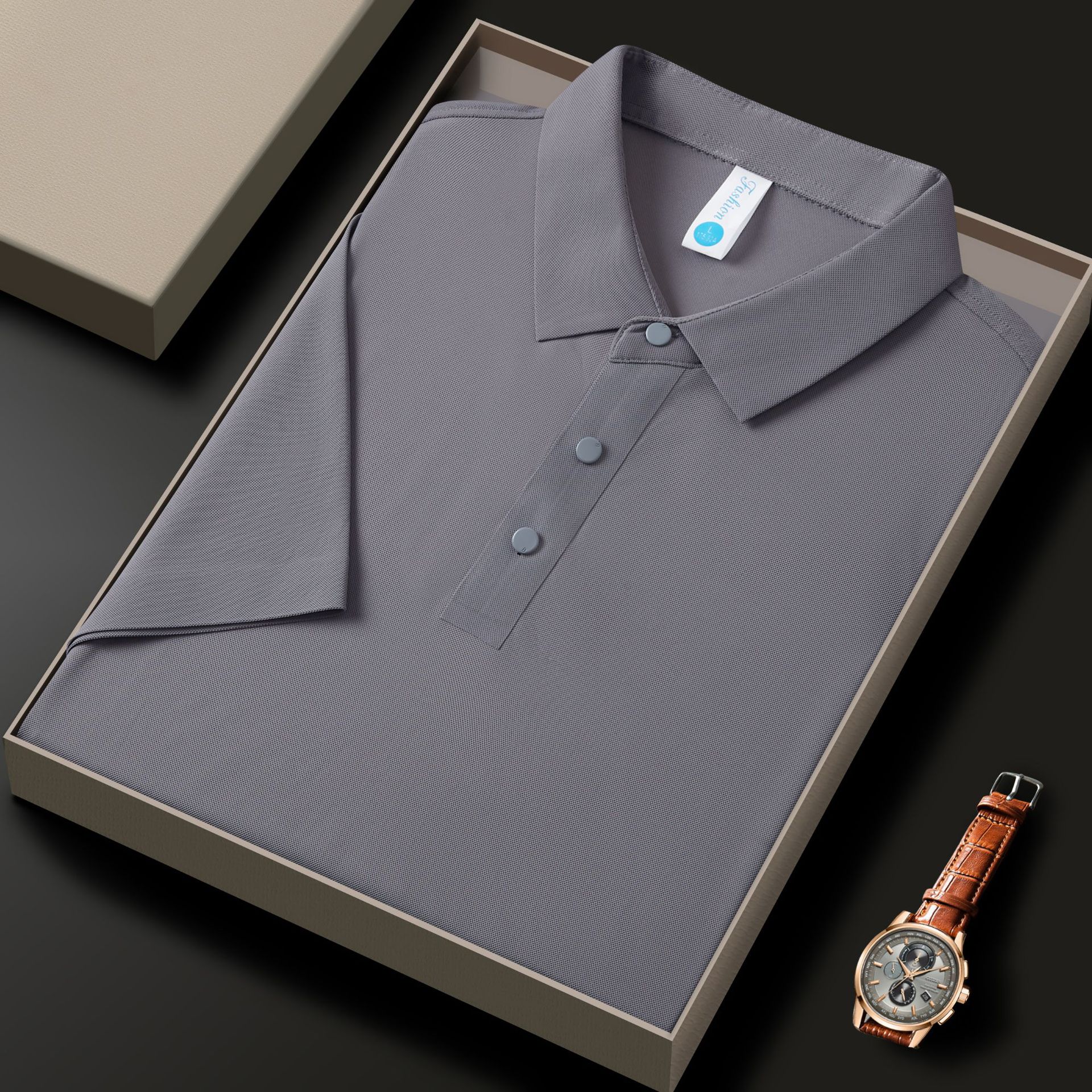 Camisas de primavera y verano para hombres sin marcas de hielo de alta calidad sin calentamiento de negocios de viaje de estilo de puerto de color sólido, secado rápido y alta elasticidad, tendencia po