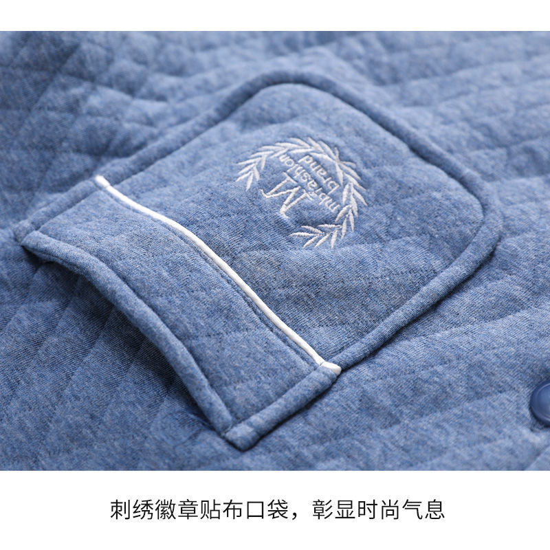 Capa de aire de tres capas traje acolchado pijamas hombres Otoño e Invierno carta bordado prendas de vestir exteriores homewear