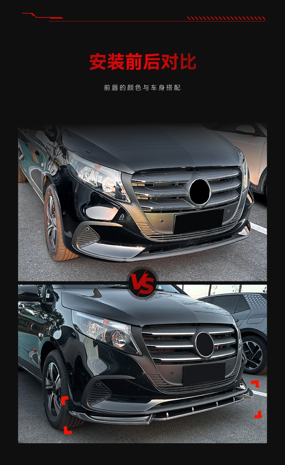 Applicable to 2024+ Mercedes-Benz V-Class Vito W447 Dedicated Front Lip and Front Spoiler Exterior Modification Parts