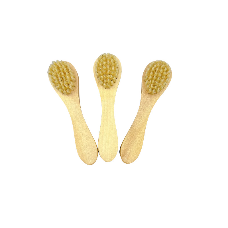 Cepillo de limpieza de cerdas de cerdo de grano cepillo de limpieza facial poros de limpieza profunda cepillo de mango corto cepillo de cara pequeña cepillo de lavar la cara cepillo de cerdas naturales