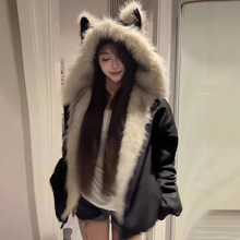 国潮美式棉服女2025新款工装麂皮绒夹克服加绒加厚冬季棉袄外套女