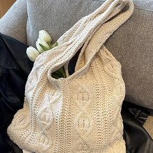 复古针织包手工毛线编织包托特包百搭单肩包bags女士手提包购物袋