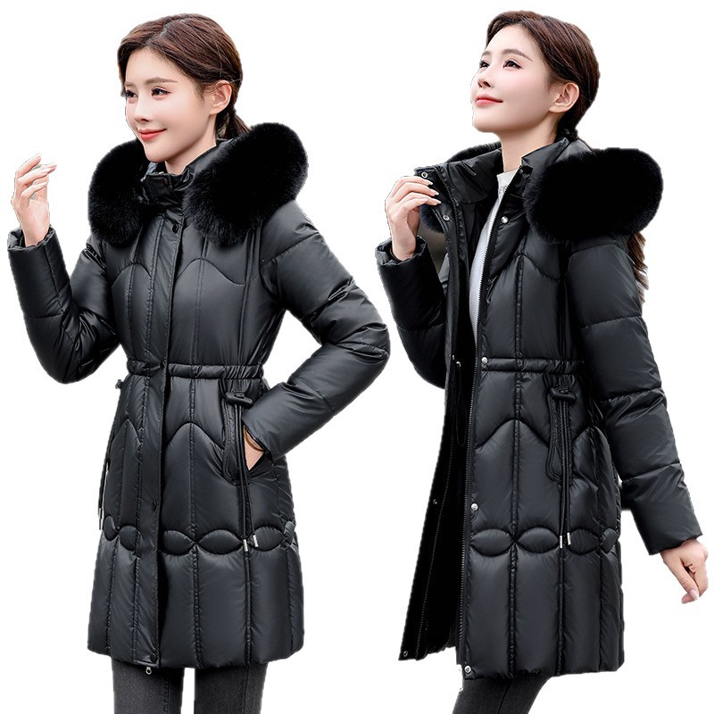 2025 Europa y los Estados Unidos comercio exterior ropa de algodón de mujer larga estilo coreano cintura doblada chaqueta de algodón gruesa abrigo de algodón de cuello grande moda image 5