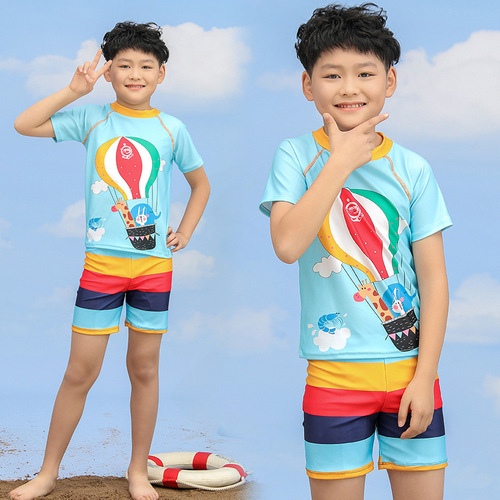 Children's swimwear set for boys, split two-piece set for small, medium, and large children, sun protection quick-dry swim trunks, cute baby hot spring swimsuit