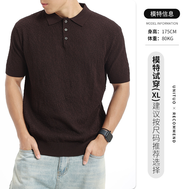 Cross-border hombre lujo ligero hielo de alta sensación de punto polo hombre negocio con solapa camiseta de polo de manga corta camiseta de polo
