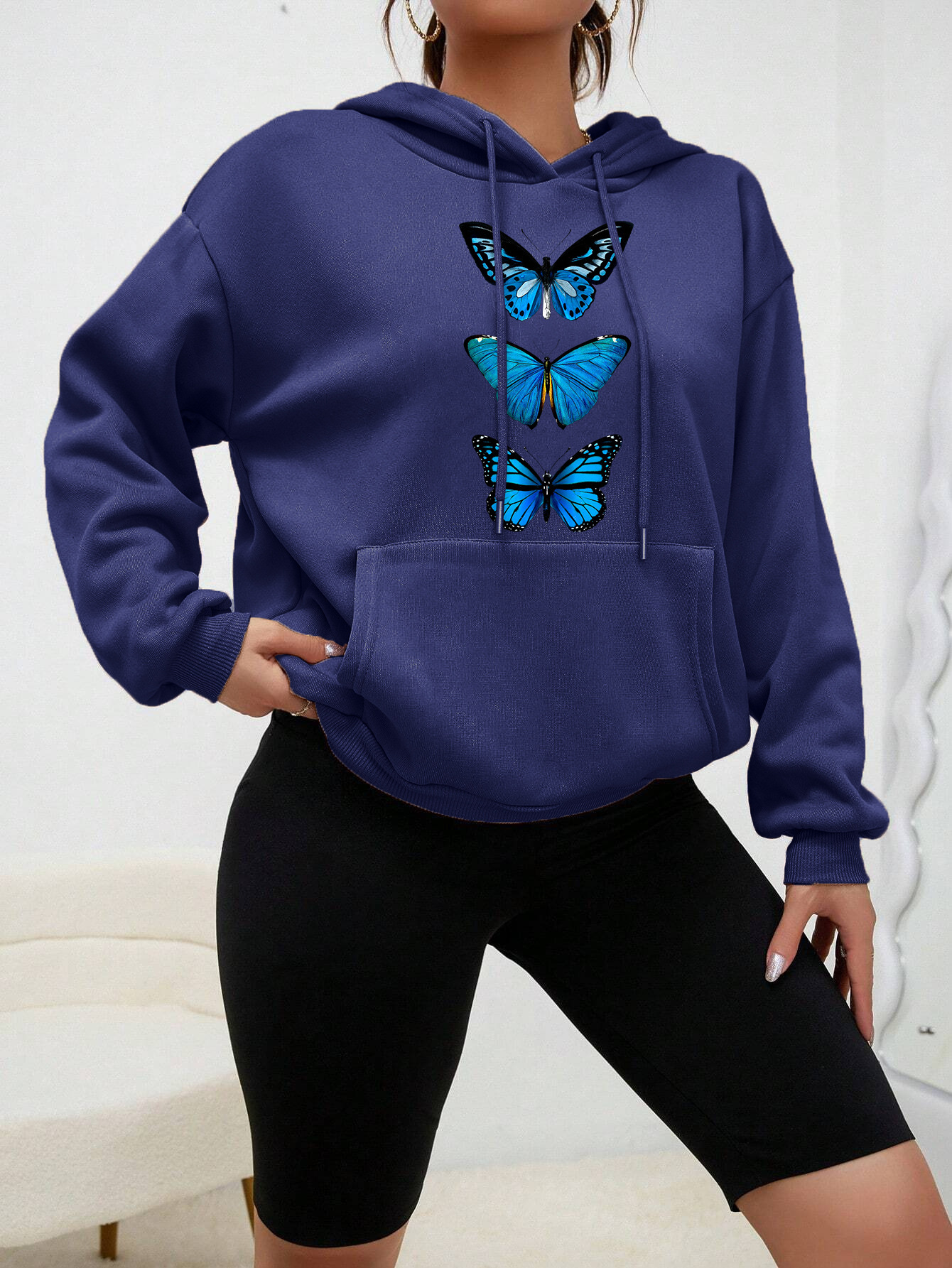 Creative Butterfly Design Print Women Hoodie New Set Casual
