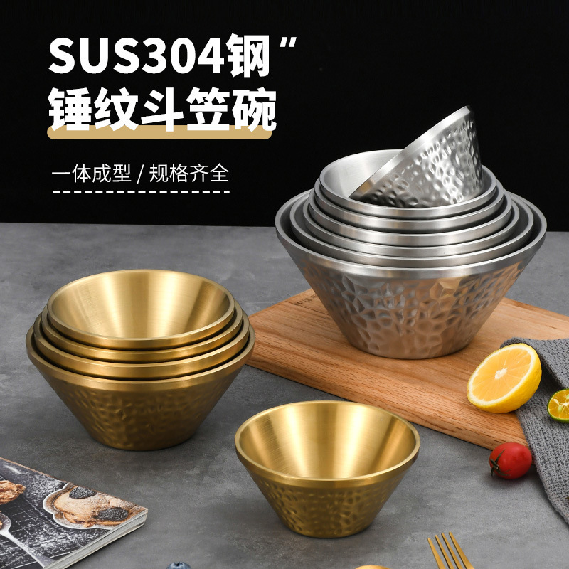 304 Stainless Steel Salah Bowl Double-layer Hammered Cold Noodle Bowl...