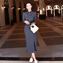 秋季新款复古波点衬衫连衣裙女 收腰显瘦开叉气质长款通勤一步裙